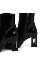 Kadın Siyah Fermuarlı Kalın Topuklu Rugan Deri Bot | Derimod