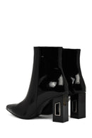 Kadın Siyah Fermuarlı Kalın Topuklu Rugan Deri Bot | Derimod