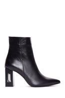 Woman Black Zippered Chunky Heels Leather Boat | Derimod