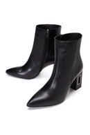 Woman Black Zippered Chunky Heels Leather Boat | Derimod