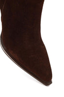 Kadın Kahverengi Fermuarlı Süet Deri Kalın Topuklu Bot | Derimod