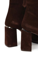 Kadın Kahverengi Fermuarlı Süet Deri Kalın Topuklu Bot | Derimod