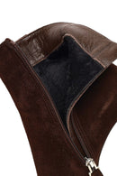 Kadın Kahverengi Fermuarlı Süet Deri Kalın Topuklu Bot | Derimod