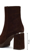 Kadın Kahverengi Fermuarlı Süet Deri Kalın Topuklu Bot | Derimod