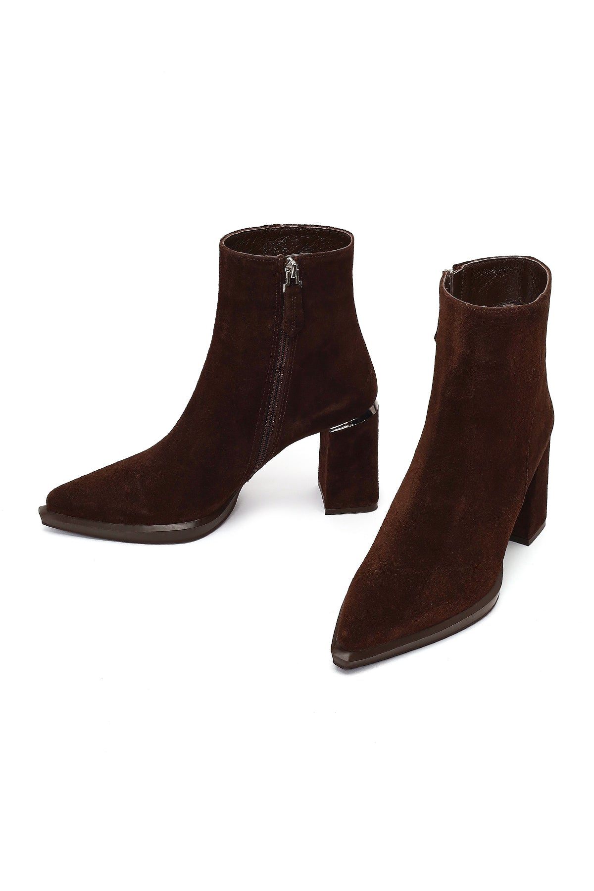 Kadın Kahverengi Fermuarlı Süet Deri Kalın Topuklu Bot