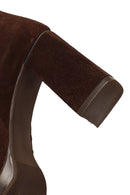 Kadın Kahverengi Fermuarlı Süet Deri Kalın Topuklu Bot | Derimod