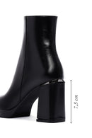 Woman Black Zippered Chunky Heels Leather Boat | Derimod