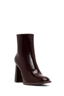 Kadın Bordo Fermuarlı Yüksek Kalın Topuklu Rugan Deri Bot | Derimod