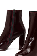 Kadın Bordo Fermuarlı Yüksek Kalın Topuklu Rugan Deri Bot | Derimod