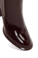 Kadın Bordo Fermuarlı Yüksek Kalın Topuklu Rugan Deri Bot | Derimod