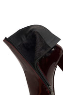 Kadın Bordo Fermuarlı Yüksek Kalın Topuklu Rugan Deri Bot | Derimod