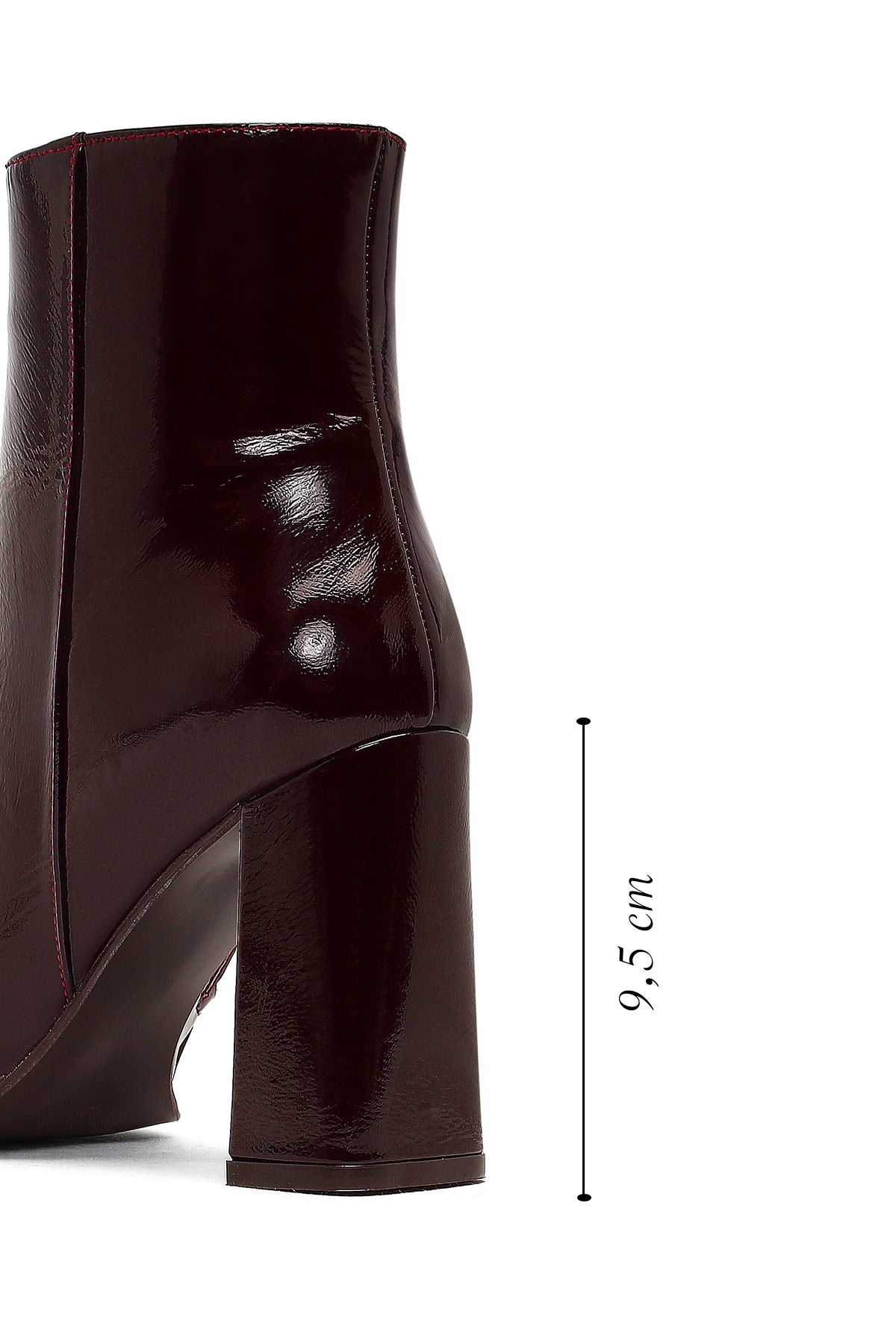 Kadın Bordo Fermuarlı Yüksek Kalın Topuklu Rugan Deri Bot