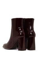 Kadın Bordo Fermuarlı Yüksek Kalın Topuklu Rugan Deri Bot | Derimod