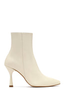 Kadın Krem Fermuarlı İnce Topuklu Deri Bot | Derimod