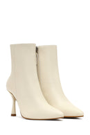 Kadın Krem Fermuarlı İnce Topuklu Deri Bot | Derimod