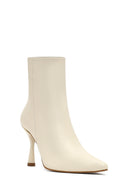 Kadın Krem Fermuarlı İnce Topuklu Deri Bot | Derimod