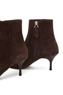 Kadın Kahverengi Fermuarlı İnce Topuklu Süet Deri Bot | Derimod