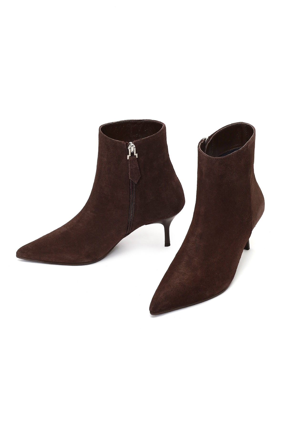 Kadın Kahverengi Fermuarlı İnce Topuklu Süet Deri Bot