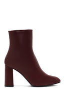 Women's Burgundy Zippered Thick High Heel Leather Boot | Derimod