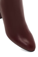 Women's Burgundy Zippered Thick High Heel Leather Boot | Derimod