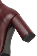 Women's Burgundy Zippered Thick High Heel Leather Boot | Derimod
