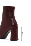 Women's Burgundy Zippered Thick High Heel Leather Boot | Derimod