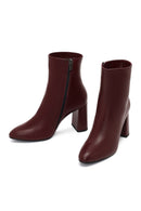 Women's Burgundy Zippered Thick High Heel Leather Boot | Derimod