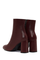 Women's Burgundy Zippered Thick High Heel Leather Boot | Derimod