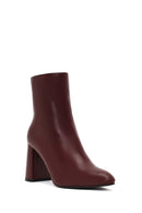 Women's Burgundy Zippered Thick High Heel Leather Boot | Derimod