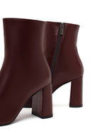 Women's Burgundy Zippered Thick High Heel Leather Boot | Derimod