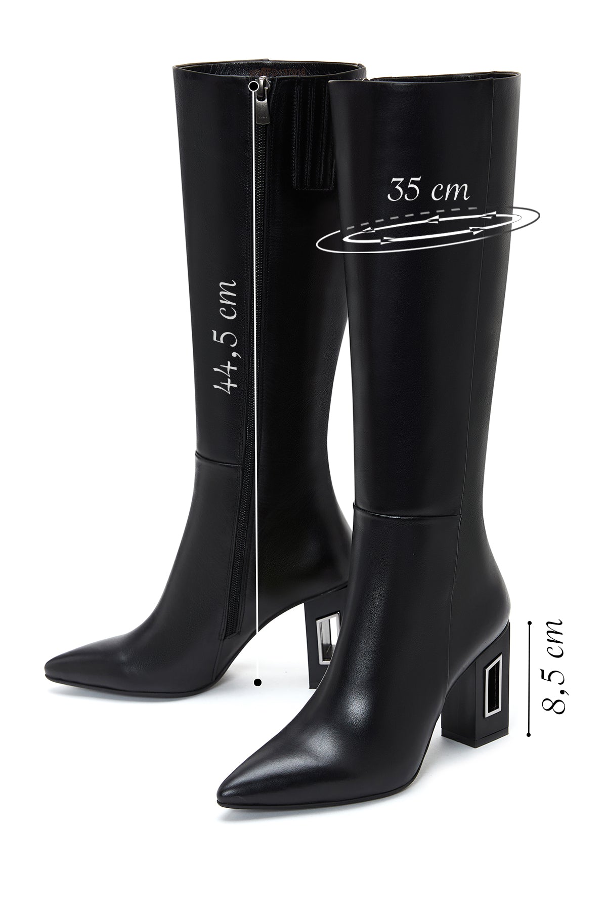 Kadın Siyah Fermuarlı Topuklu Deri Çizme