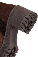 Woman Brown Zippered Chunky Heel Suede Leather Boat | Derimod