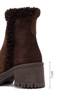 Woman Brown Zippered Chunky Heel Suede Leather Boat | Derimod