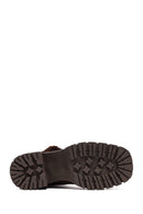 Woman Brown Zippered Chunky Heel Suede Leather Boat | Derimod