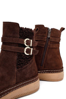 Kadın Kahverengi Fermuarlı Süet Deri Teddy Bot | Derimod