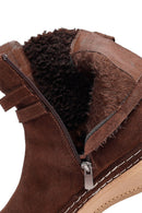 Kadın Kahverengi Fermuarlı Süet Deri Teddy Bot | Derimod