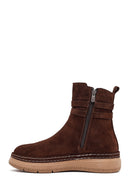 Kadın Kahverengi Fermuarlı Süet Deri Teddy Bot | Derimod