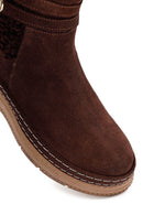 Kadın Kahverengi Fermuarlı Süet Deri Teddy Bot | Derimod