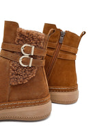 Kadın Taba Fermuarlı Süet Deri Teddy Bot | Derimod