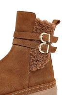 Kadın Taba Fermuarlı Süet Deri Teddy Bot | Derimod