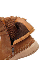 Kadın Taba Fermuarlı Süet Deri Teddy Bot | Derimod