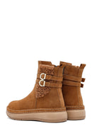 Kadın Taba Fermuarlı Süet Deri Teddy Bot | Derimod