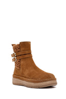 Kadın Taba Fermuarlı Süet Deri Teddy Bot | Derimod