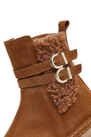 Kadın Taba Fermuarlı Süet Deri Teddy Bot | Derimod