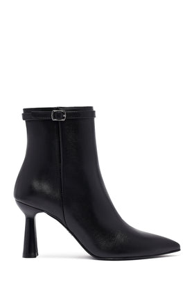 Kadın Siyah Fermuarlı İnce Topuklu Deri Bot