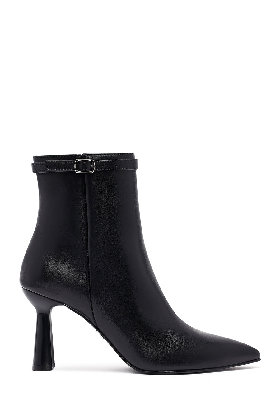 Women's Black Zippered Thin Heeled Leather Boot 25WFD132218 | Derimod