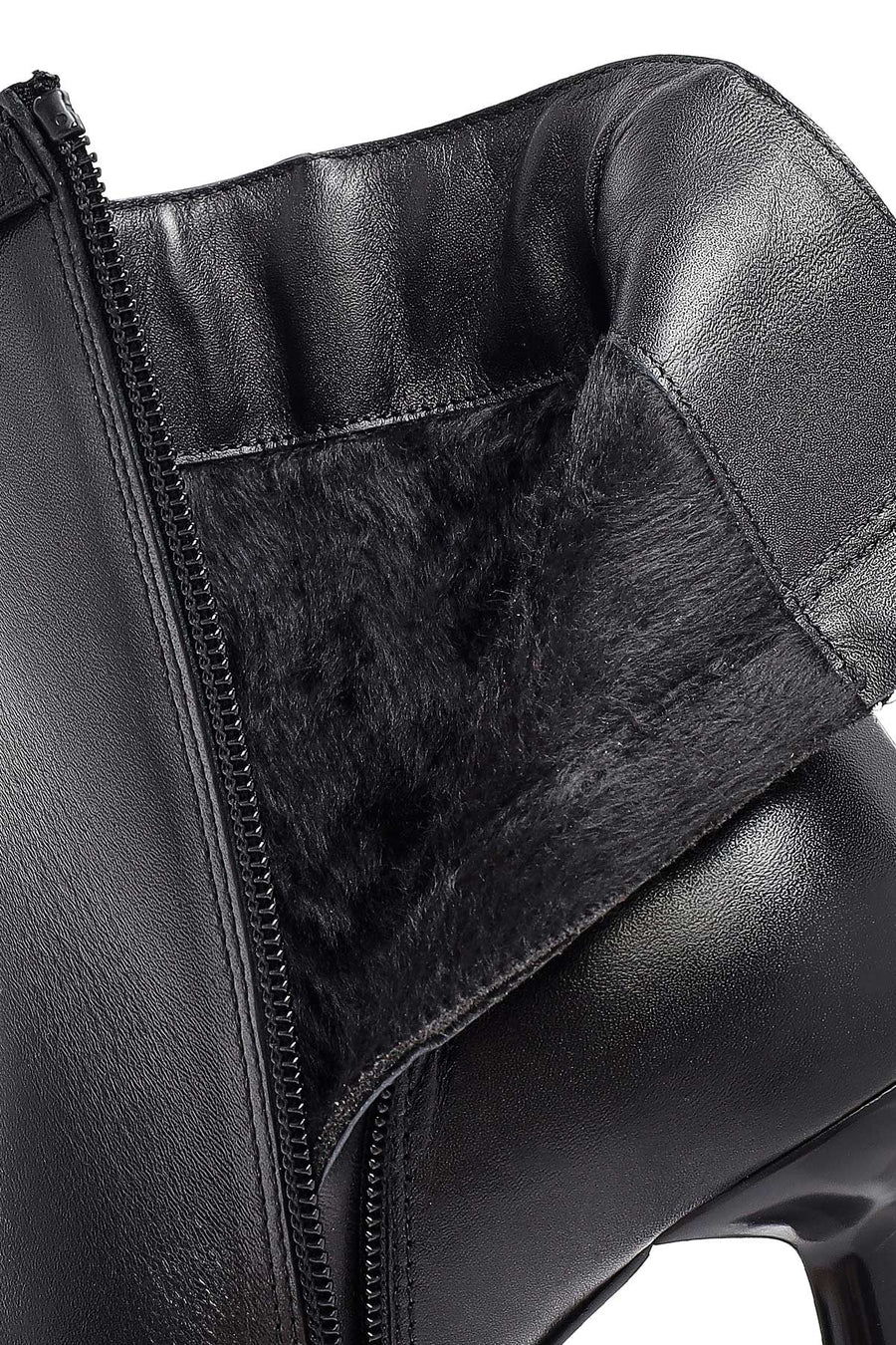 Women's Black Zippered Thin Heeled Leather Boot