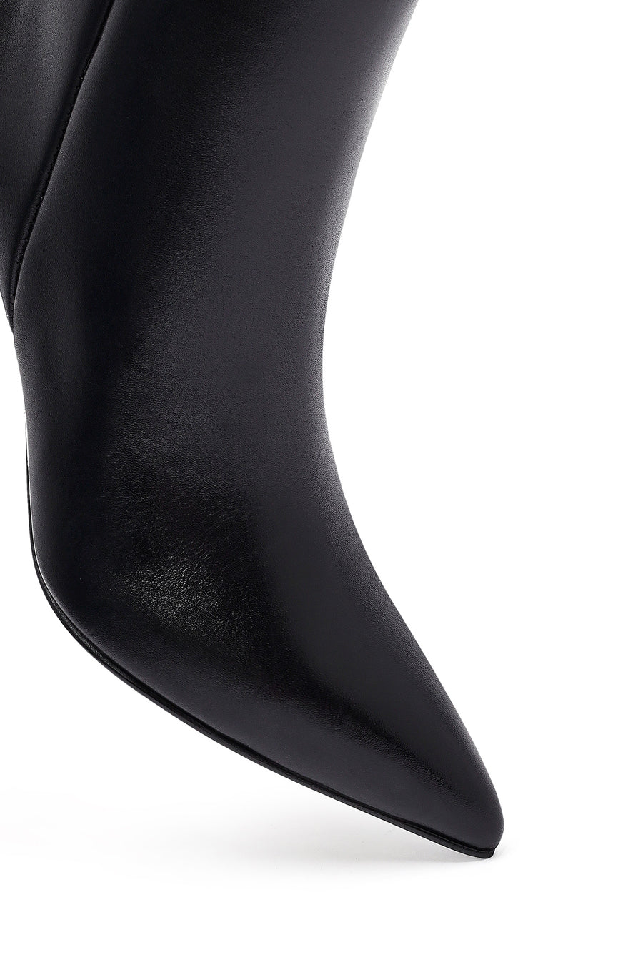 Women's Black Zippered Thin Heeled Leather Boot