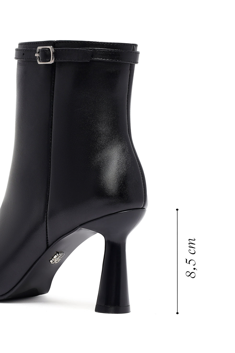 Women's Black Zippered Thin Heeled Leather Boot