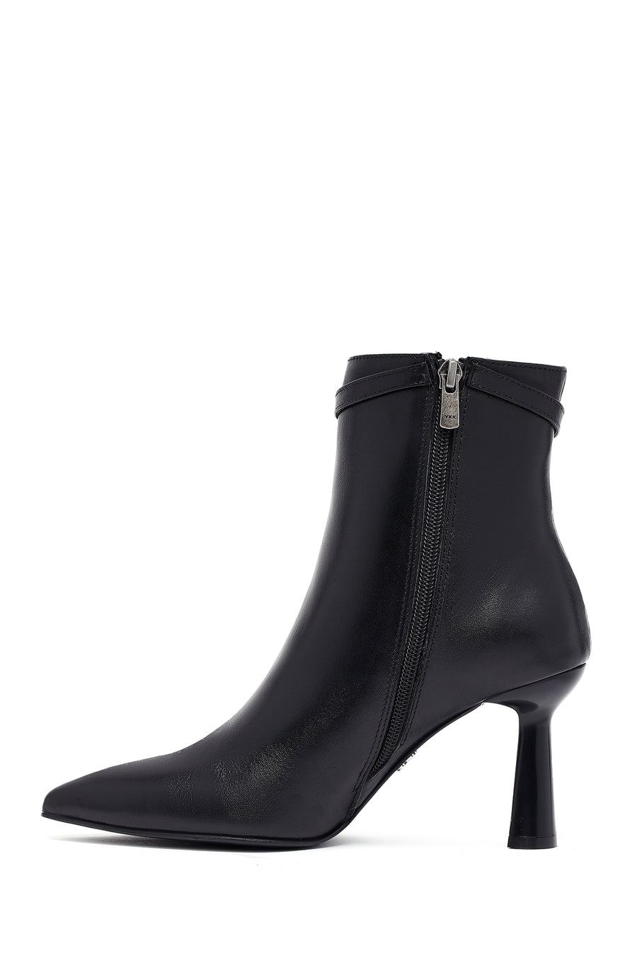 Women's Black Zippered Thin Heeled Leather Boot
